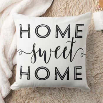Home Sweet Home Black And White Typography Throw Pillow by plushpillows at Zazzle