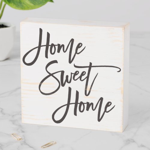 Home Sweet Home Black Elegant Script White Wooden Box Sign