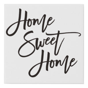 Home Sweet Home Black Typography White Faux Canvas Print