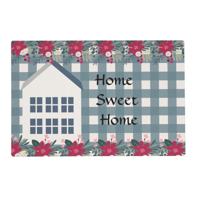 Home Sweet Home Blue Checker Placemat (Front)