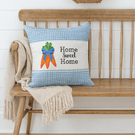 Home Sweet Home Blue Gingham and Carrot Throw Pillow