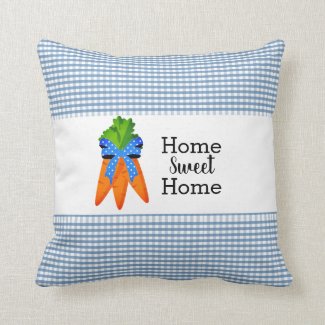 Home Sweet Home Blue Gingham and Carrot   Throw Pillow