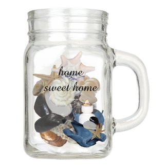 Home sweet home blue seashell display Mason Jar