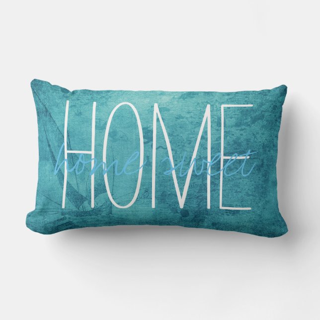 Home Sweet Home Blue Vintage Seaside Theme Lumbar Pillow (Front)