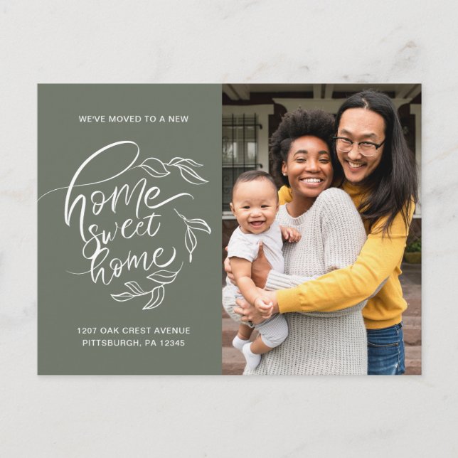 Home Sweet Home Botanical Change of Address Photo Announcement Postcard (Front)