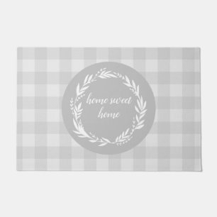 Home Sweet Home Buffalo Check Pattern Gray Doormat
