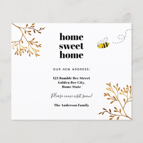 Home sweet home bumble bee moving announcement flyer