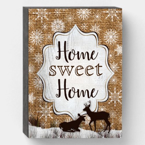 Home Sweet Home Burlap Snowflakes Deer Sign