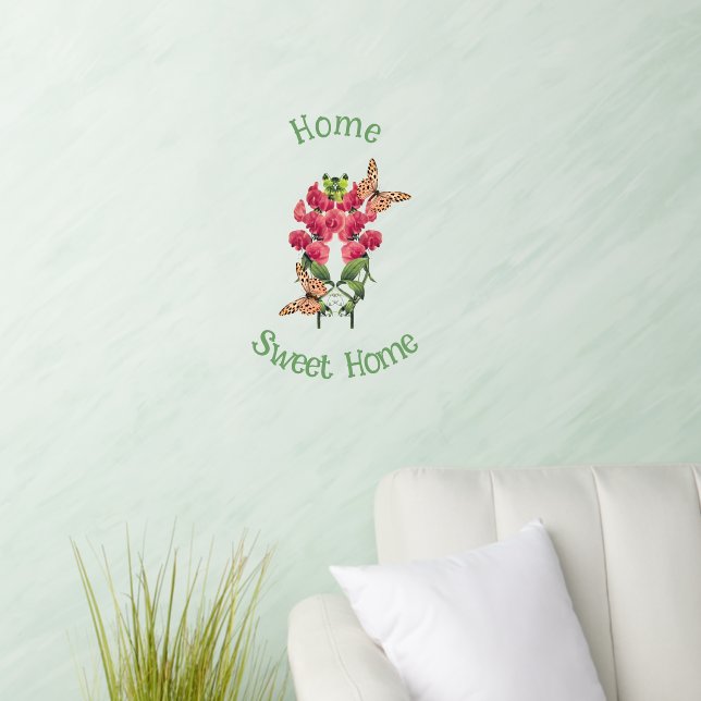 Home Sweet Home Butterflies And Flowers Wall Decal (Living Room)