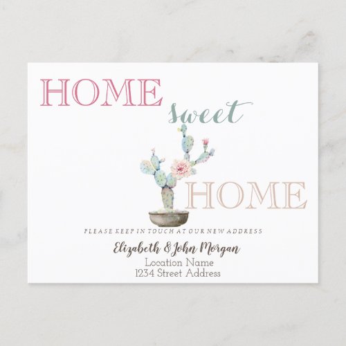Home Sweet HomeCactus Flower  Announcement Postcard
