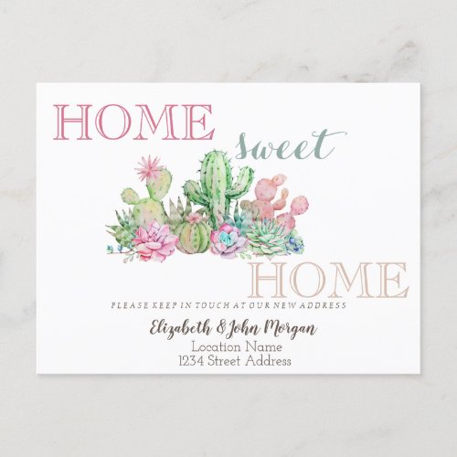Home Sweet HomeCactus Succulent Announcement Postcard