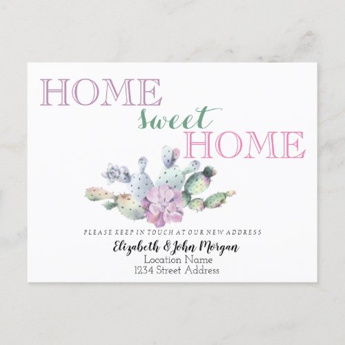 Home Sweet HomeCactus Succulent Flower Announcement Postcard