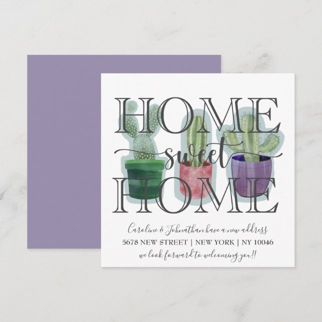Home Sweet Home Cactus Watercolor Announcement  (Front/Back)