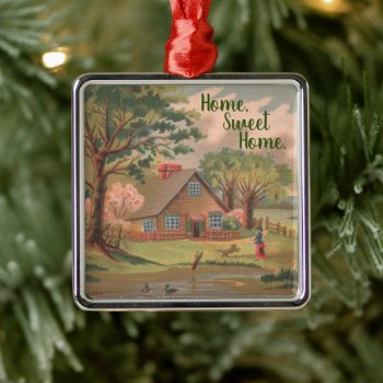 Home  Sweet Home Charming Vintage House  Metal Ornament by TigerLilyStudios at Zazzle