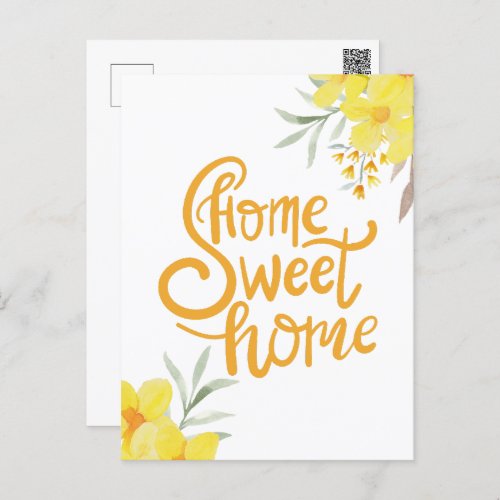 Home Sweet Home Chic Yellow Flowers Congrats Postcard