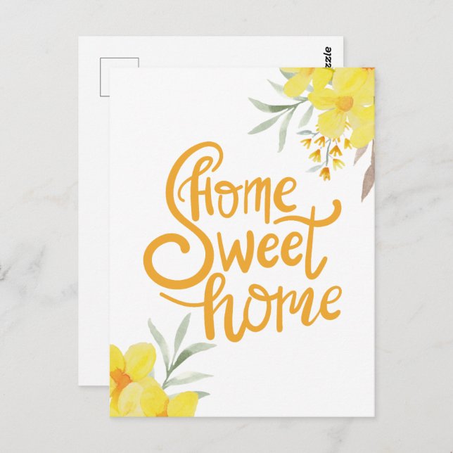 Home Sweet Home Chic Yellow Flowers Congrats Postcard (Front/Back)