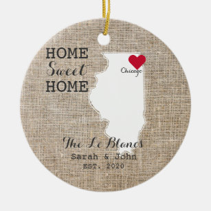 Home Sweet Home   Chicago Illinois Rustic Ceramic Ornament