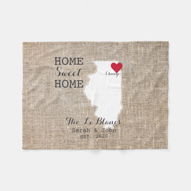 Home Sweet Home | Chicago Illinois Rustic Fleece Blanket (Front (Horizontal))