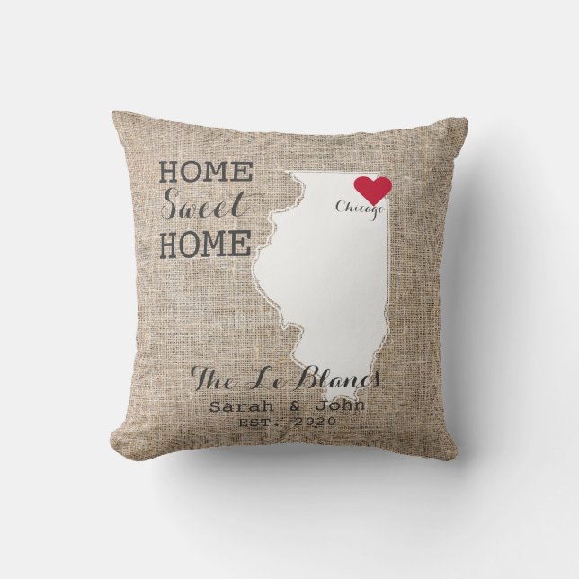 Home Sweet Home | Chicago Illinois Rustic Throw Pillow (Front)