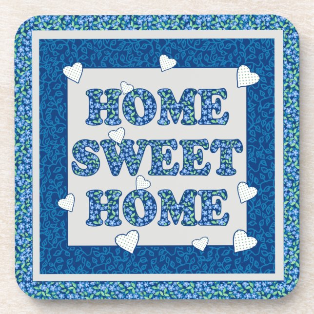 Home Sweet Home Coaster, Blue Mix'n'Match Patterns Beverage Coaster (Front)