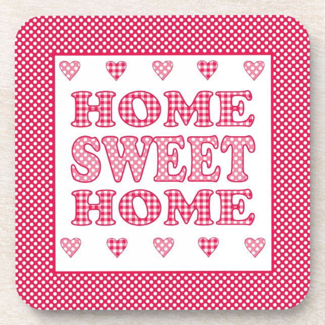 Home Sweet Home Coaster, Red and White Mix'n'Match Beverage Coaster (Front)
