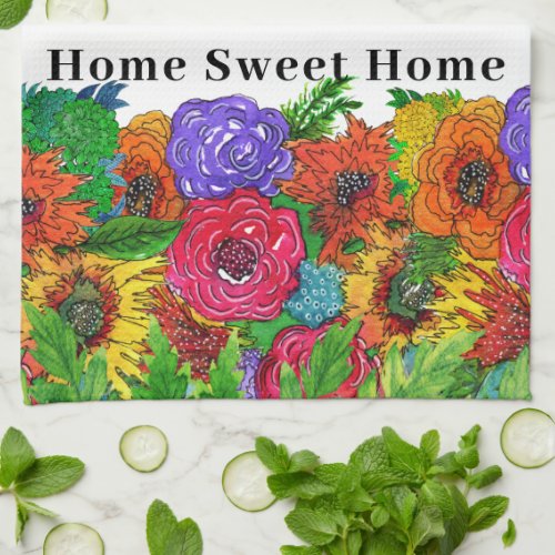 Home Sweet Home Colorful Floral 12 Fold Kitchen Towel