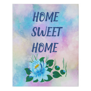 Home Sweet Home Colorful Watercolor Floral Decor Faux Canvas Print