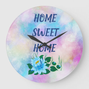 Home Sweet Home Colorful Watercolor Floral Decor Large Clock