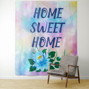 Home Sweet Home Colorful Watercolor Floral Decor Tapestry