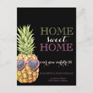 Home Sweet Home,Cool Pineapple,Black New Address Announcement Postcard