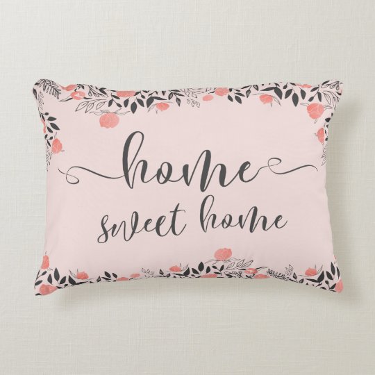 Home Sweet Home Coral Peach Blush Pink Floral Accent Pillow