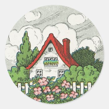 Home Sweet Home Cottage Classic Round Sticker by GoodThingsByGorge at Zazzle