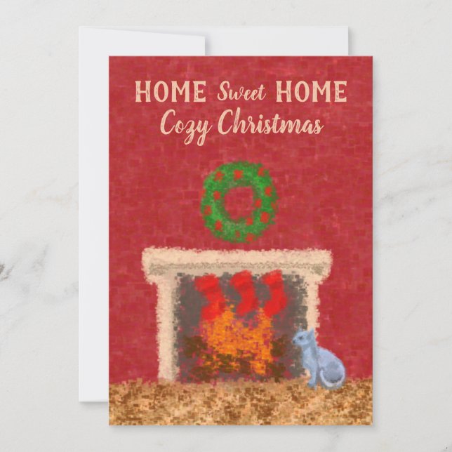 Home Sweet Home Cozy Christmas Fireplace Red Wall Card (Front)