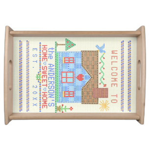 Home Sweet Home Cross Stitch House Country Custom Serving Tray