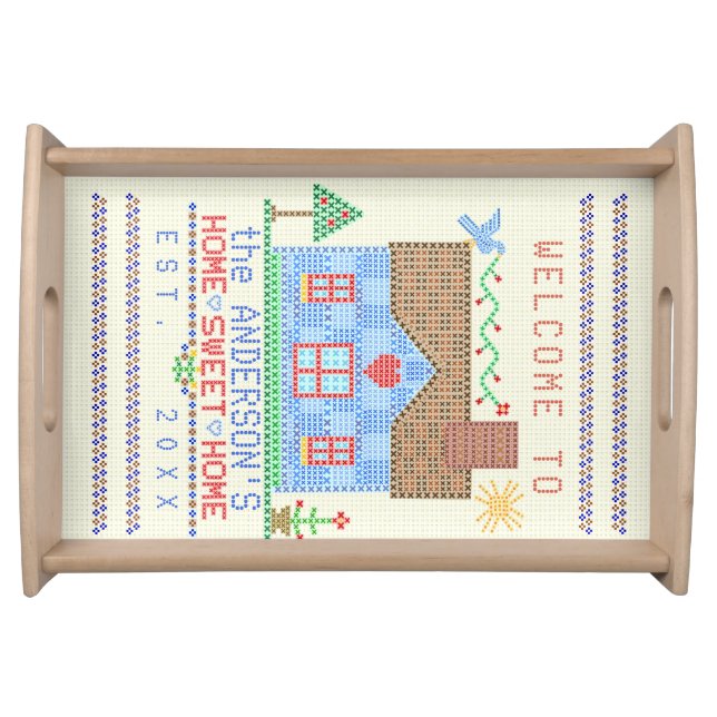 Home Sweet Home Cross Stitch House Country Custom Serving Tray (Front)