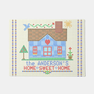 Home Sweet Home Cross Stitch House Family Name Doormat