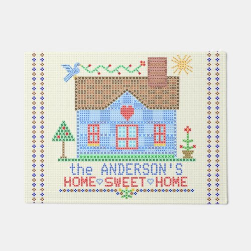 Home Sweet Home Cross Stitch House  Family Name Doormat