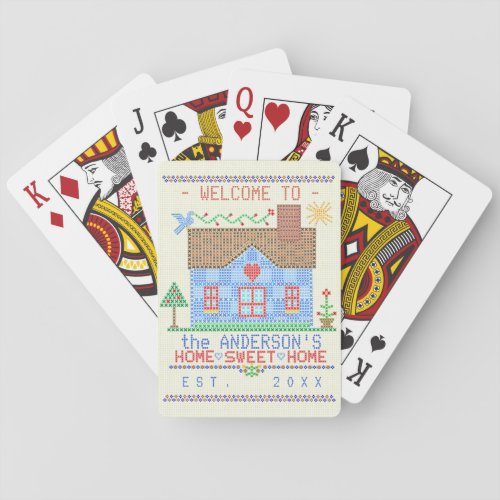 Home Sweet Home Cross Stitch House Family Name Playing Cards