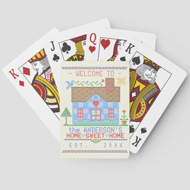 Home Sweet Home Cross Stitch House Family Name Poker Cards (Back)
