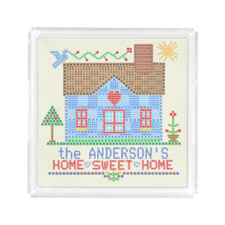 Home Sweet Home Cross Stitch House Personalized Acrylic Tray