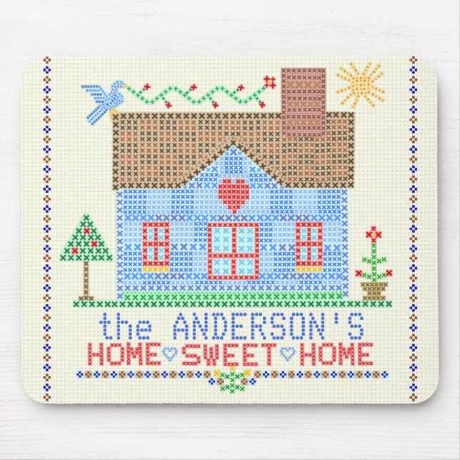 Home Sweet Home Cross Stitch House Personalized Mouse Pad (Front)