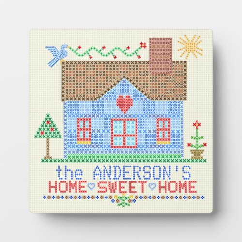 Home Sweet Home Cross Stitch House Personalized Plaque