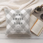 Home Sweet Home Custom Coordinates Throw Pillow<br><div class="desc">Show some love for your hometown with this farmhouse chic custom coordinates throw pillow. Neutral light grey and white buffalo plaid pillow features the words "home sweet home" and your latitude and longitude in dark gray vintage typewriter lettering. Search for your coordinates on any mapping site and enter them in...</div>