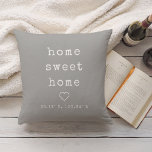 Home Sweet Home Custom Coordinates Throw Pillow<br><div class="desc">Show some love for your hometown with this farmhouse chic custom coordinates throw pillow. Neutral light grey square pillow features the words "home sweet home" and your latitude and longitude in off-white ivory vintage typewriter lettering. Search for your coordinates on any mapping site and enter them in the template field...</div>