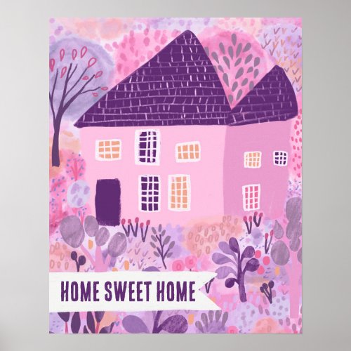 HOME SWEET HOME Custom House Garden Illustration  Poster