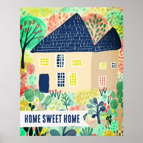 HOME SWEET HOME Custom House Garden Illustration  Poster