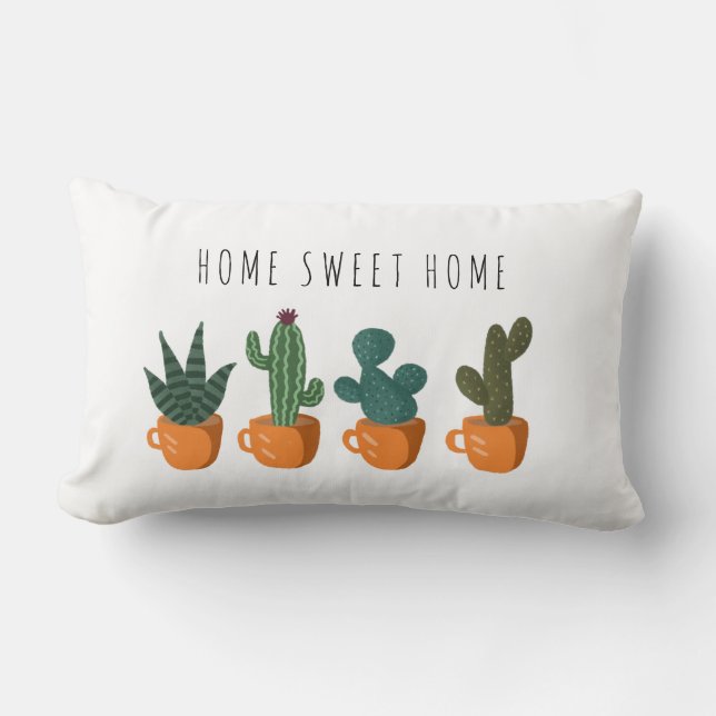 Home Sweet Home Cute Cactus Family Lumbar Pillow (Front)