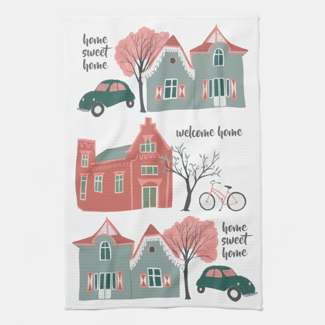 Home sweet home cute houses kitchen towel (Vertical)