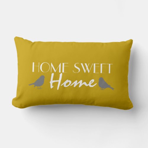 Home Sweet Home Cute Ochre Yellow Grey Modern Lumbar Pillow
