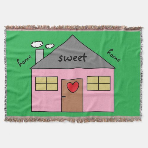 Home Sweet Home Cute Pink Childish House Drawing Throw Blanket